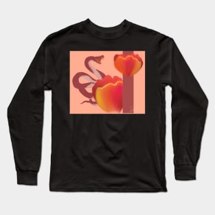 Trippy Abstract Snake Creepy Floral Artwork Design Fiery Cobra Volcano Lava Pastel Sci Fi Glowing Sunset Artwork Unique Cool Long Sleeve T-Shirt